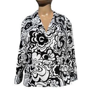 Spense Black & White Floral Design Women's Jacket Flare Cuffs Size L